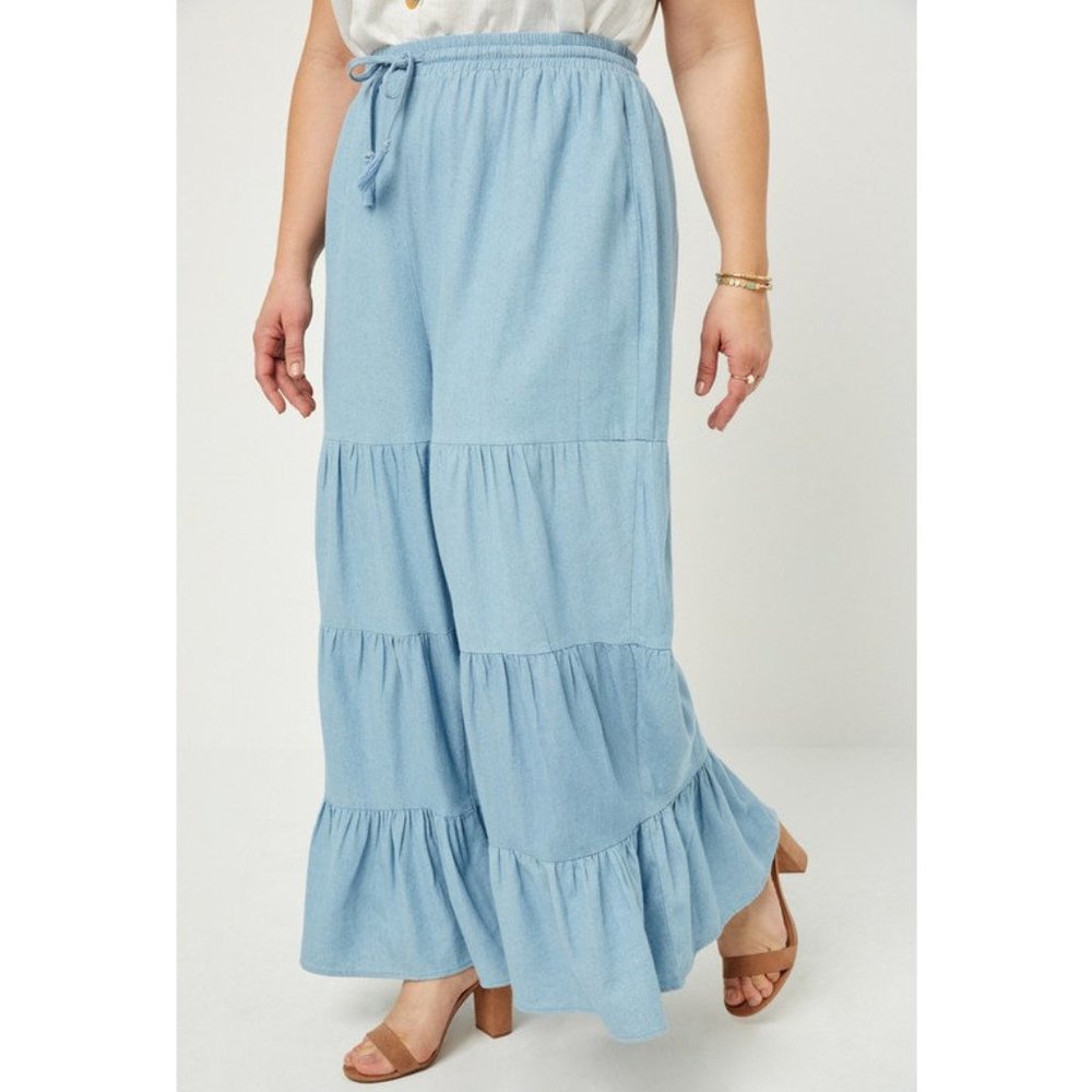 Plus Size Boho Chambray Denim Wide Leg Pants - Picture 5 of 5